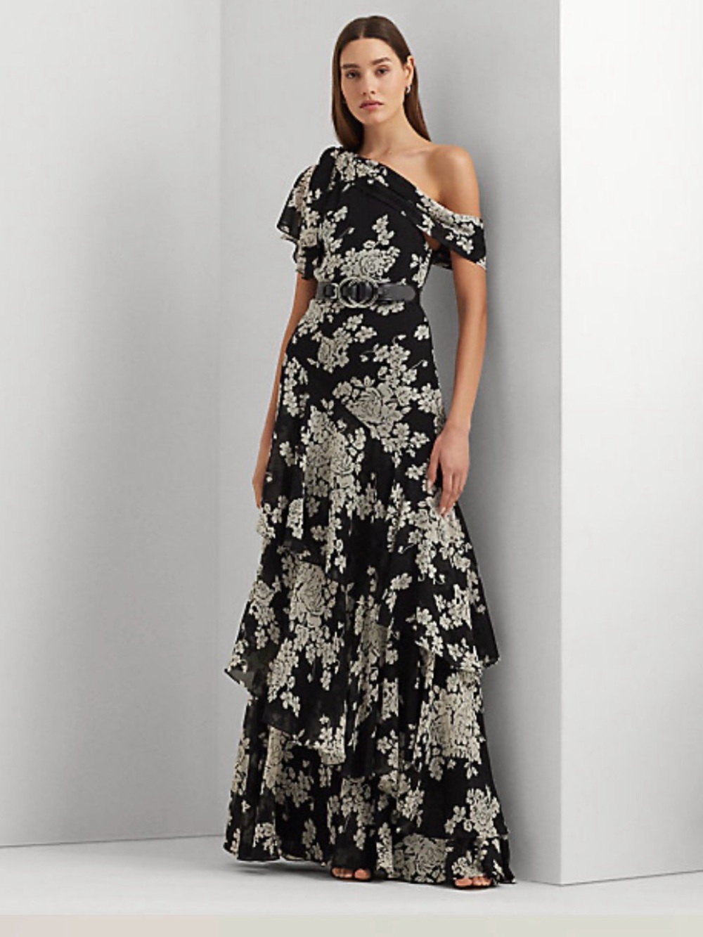 LAUREN Ralph Lauren Floral Georgette One-shoulder gown